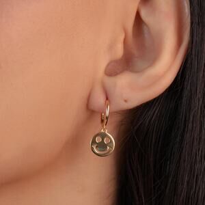 Smiley Face Hoop Earrings, 925 Sterling Silver Gold Plated Earrings,